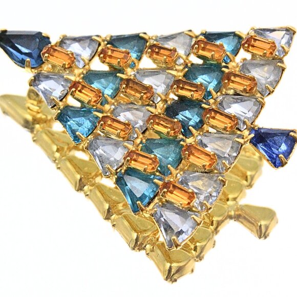 Rare! Weiss Signed Limited Edition Light Blues Gold Christmas Tree Holiday Brooc - Picture 8 of 8